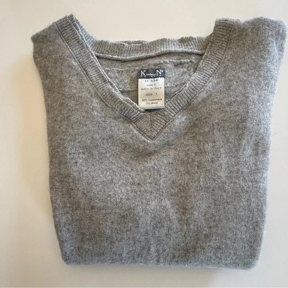 Kristensen Du Nord-Vneck-Sweater-Grey-Cashmere/Wool- Fall-Soft-Cozy-Italy-Size 1 - Picture 13 of 15